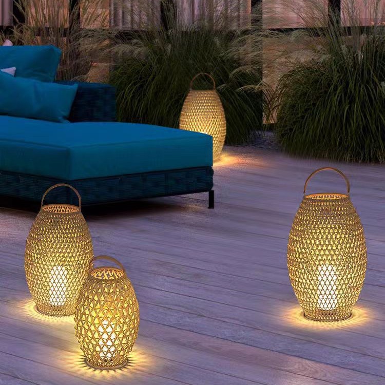 Villa courtyard lamps, garden atmosphere hand-held lamps, waterproof woven floor lamps, outdoor solar lawn lamps, outdoor table lamps details Picture