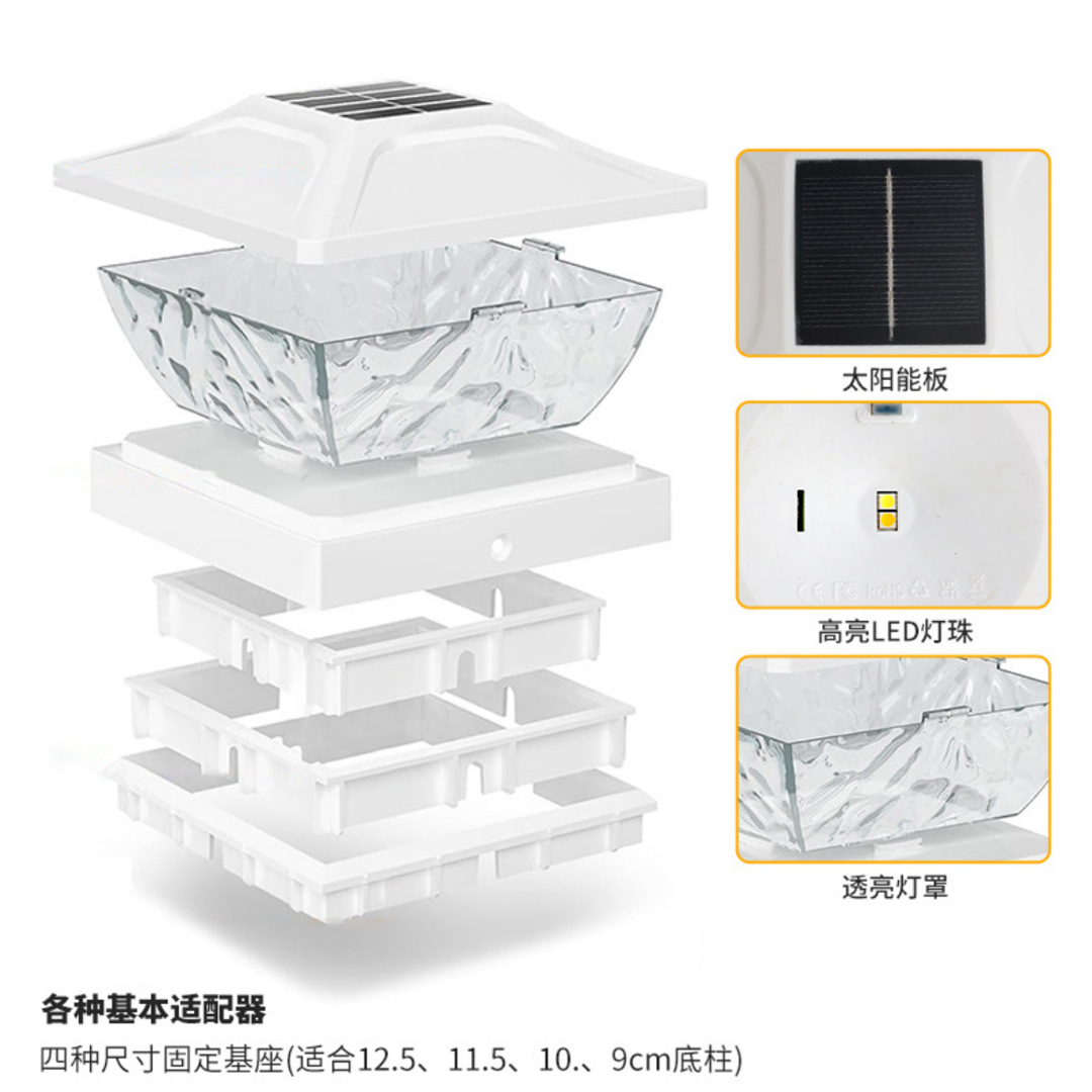 Cross-border solar column lights, outdoor waterproof villa door column lights, fence lights, outdoor courtyard lights, column head lights details Picture
