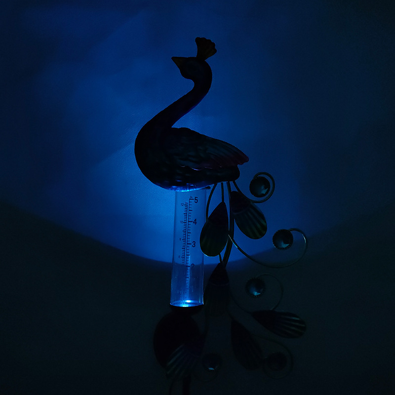 Solar-powered ironwork peacock rain gauge ground plug light Peacock rain gauge solar light ironwork rain gauge ground plug light Specification drawing