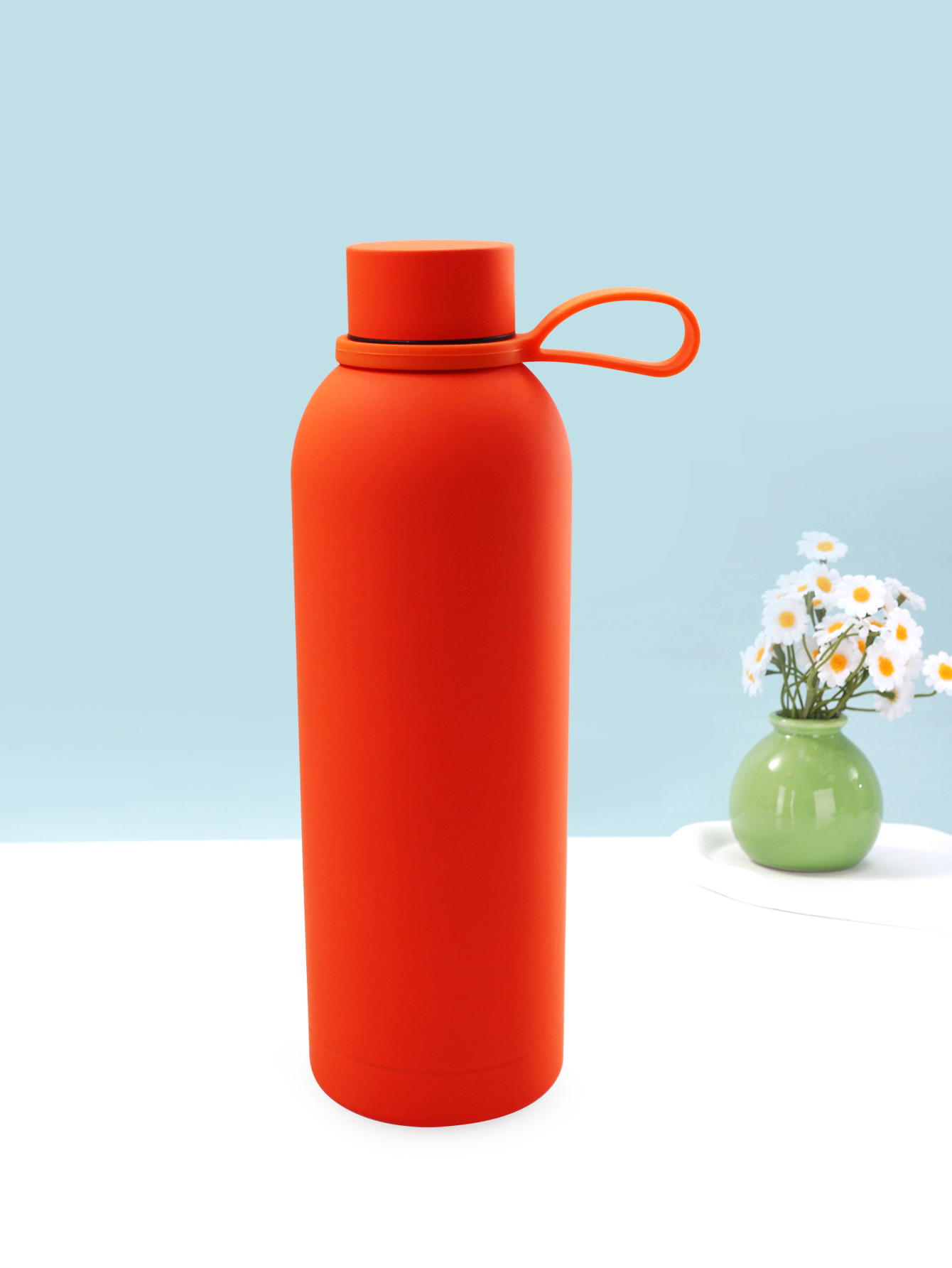 500ML double-layer stainless steel, inner 304, outer 201, large capacity, high appearance level, sports, travel, daily home, leak-proof, convenient, with hand-held silicone lanyard, vacuum rubber paint, small mouth insulated bottle or cup details Picture