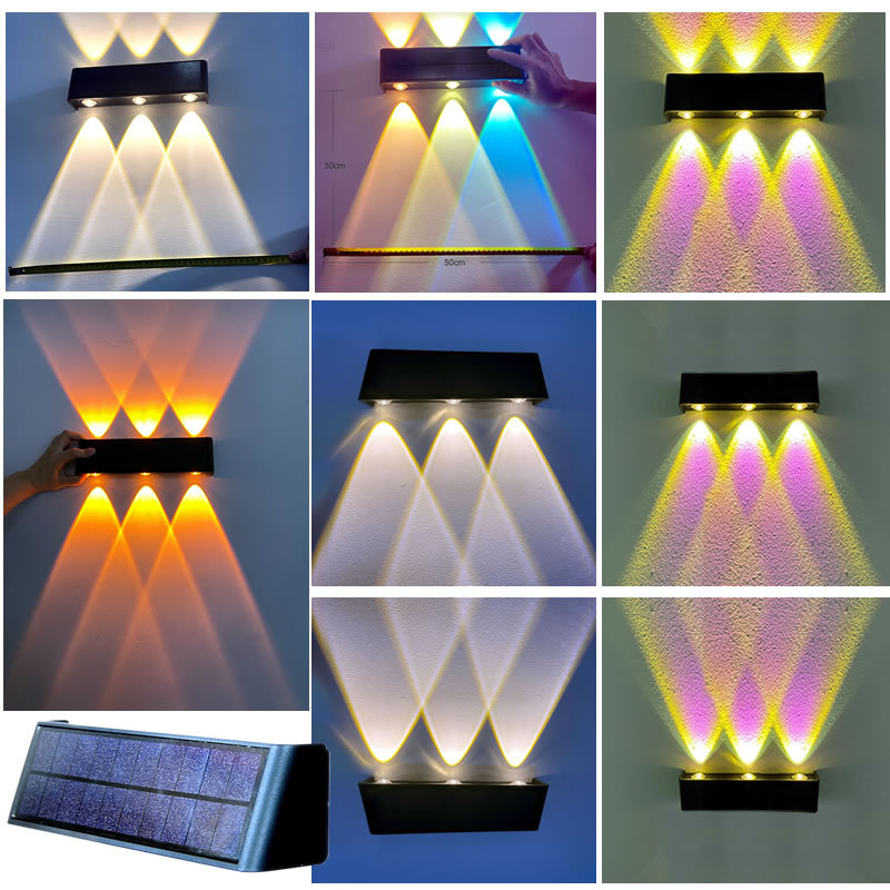 Solar-powered outdoor aluminum alloy wall lamps, courtyard lamps, garden lamps, lighting lamps, balcony wall-washing super-bright high-power spotlights details Picture