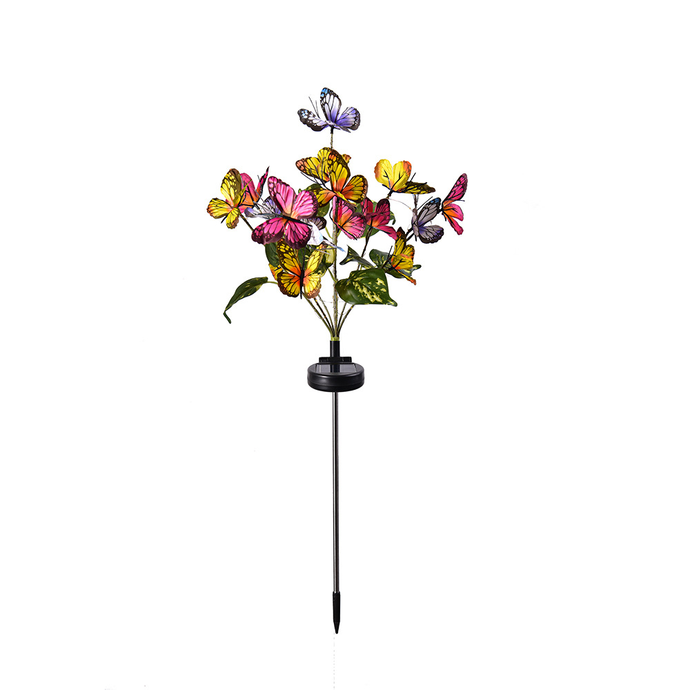 Solar-powered dual-mode butterfly ground insert light, color led simulation silk fabric butterfly, outdoor courtyard garden decoration lawn Item Picture
