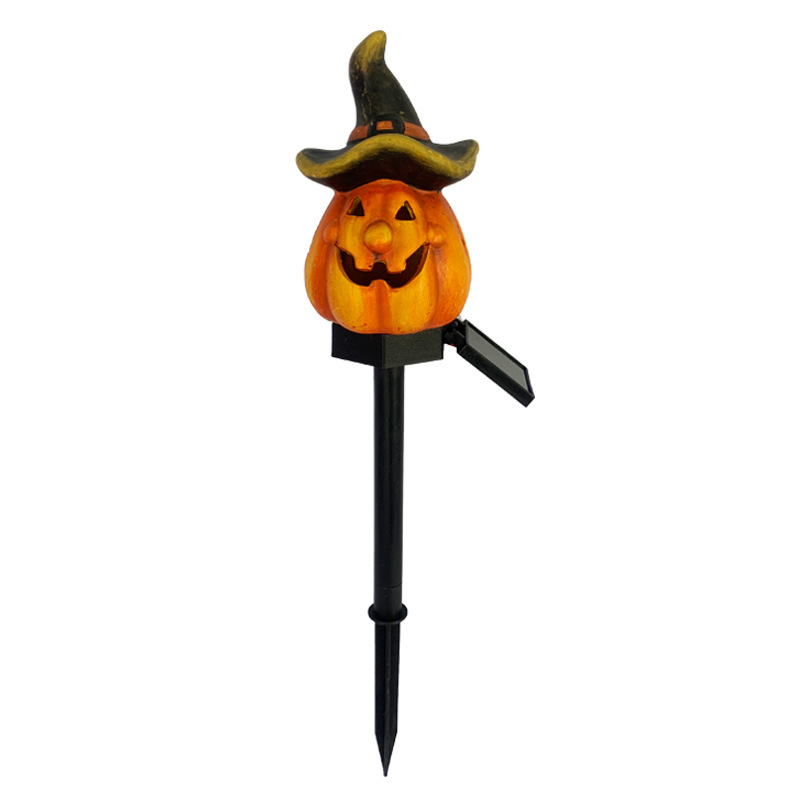 New solar-powered outdoor courtyard Halloween pumpkin lantern resin craft garden Ghost Festival atmosphere decoration ground socket Item Picture