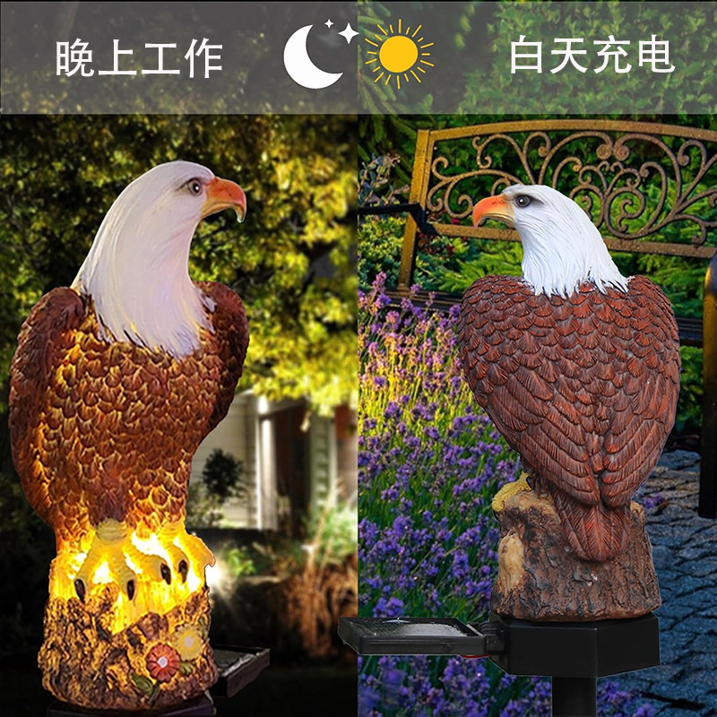 Amazon solar resin Eagle Owl LED garden ground plug light Outdoor Courtyard lawn landscape light details Picture