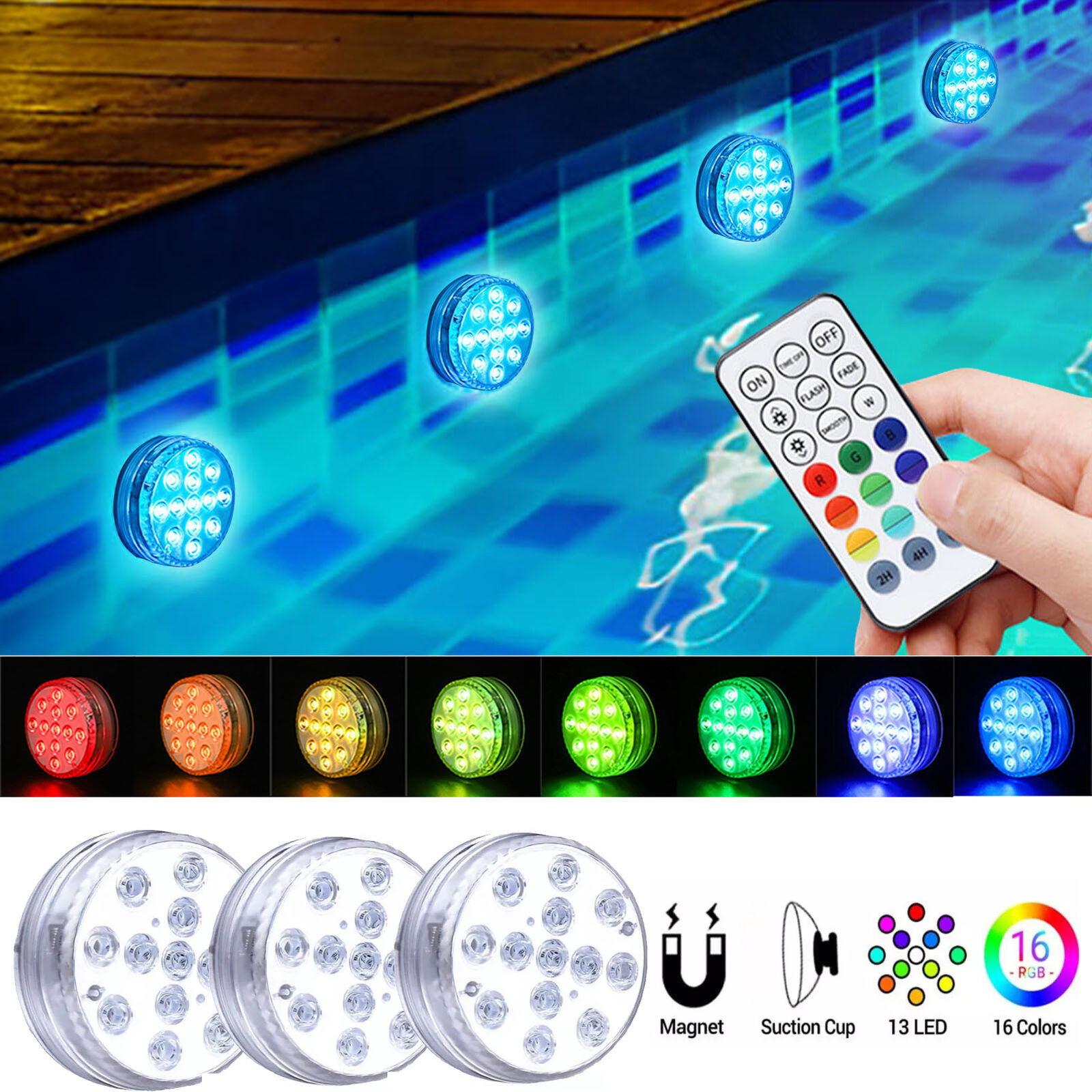 RF wireless pool light, LED with magnet, aquarium bathtub, bath fountain, pond bottom pool, vase, diving light full figure