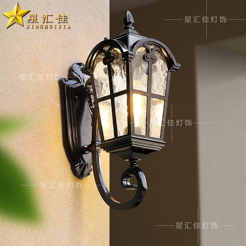 Outdoor wall lamps, waterproof European-style villa gates, columns, walls, terraces, outdoor courtyards, balconies, solar exterior wall lamps Specification drawing