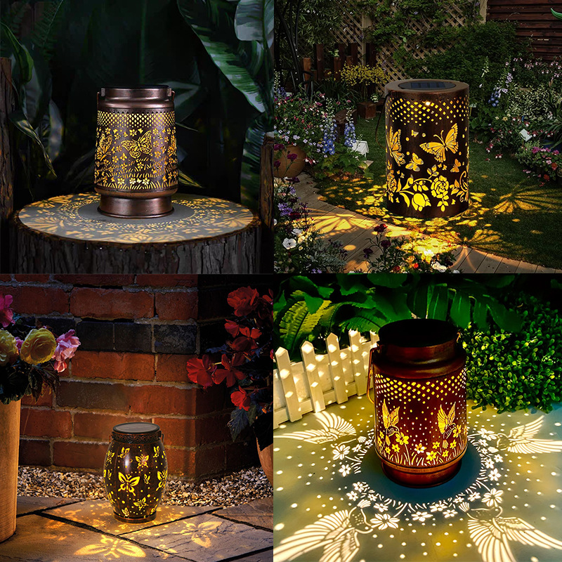 Solar-powered iron lantern 3D dynamic hollowed-out butterfly timed remote control outdoor waterproof courtyard garden landscape decoration Application Scenario
