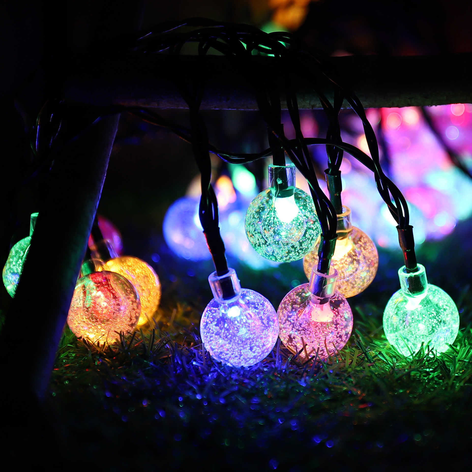Cross-border wholesale of solar bubble ball light strings, LED crystal round balls, outdoor camping camp tent atmosphere light strings details Picture