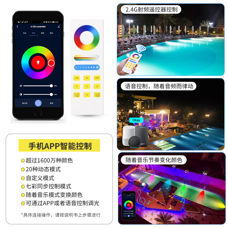 Cross-border exclusive ultra-thin led stainless steel swimming pool lights, wall-mounted without perforation, underwater swimming pool outdoor landscape lighting Specification drawing