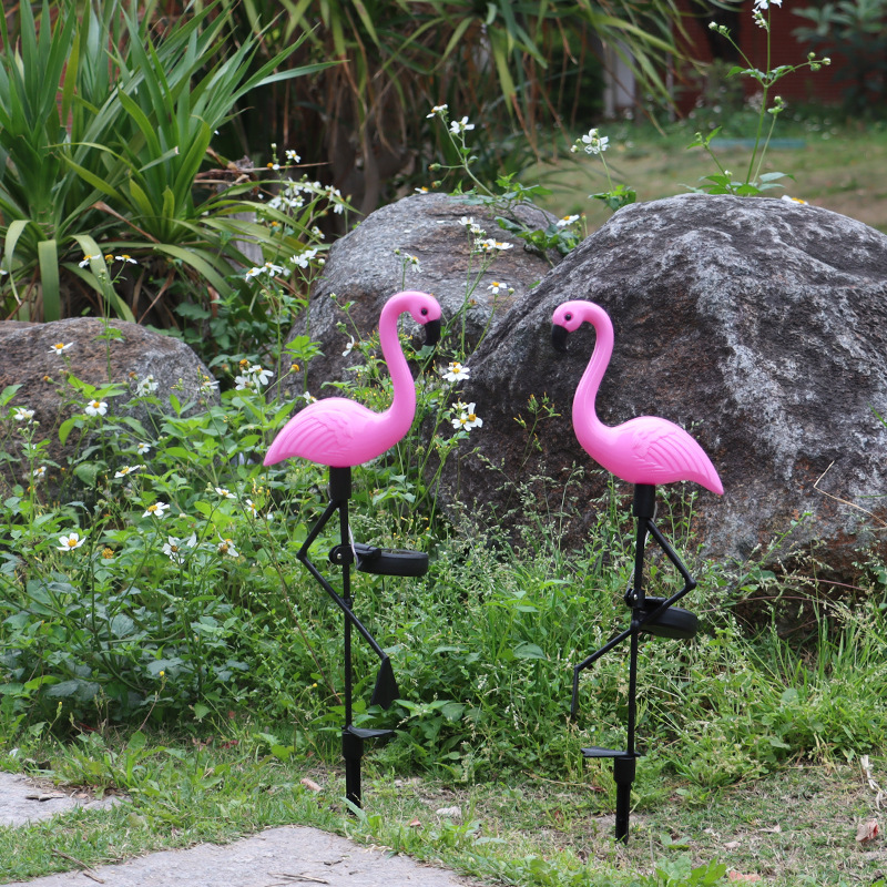 Solar-powered flamingo outdoor garden light, ground plug light, one-to-three outdoor garden landscape, courtyard decoration and lawn light full figure