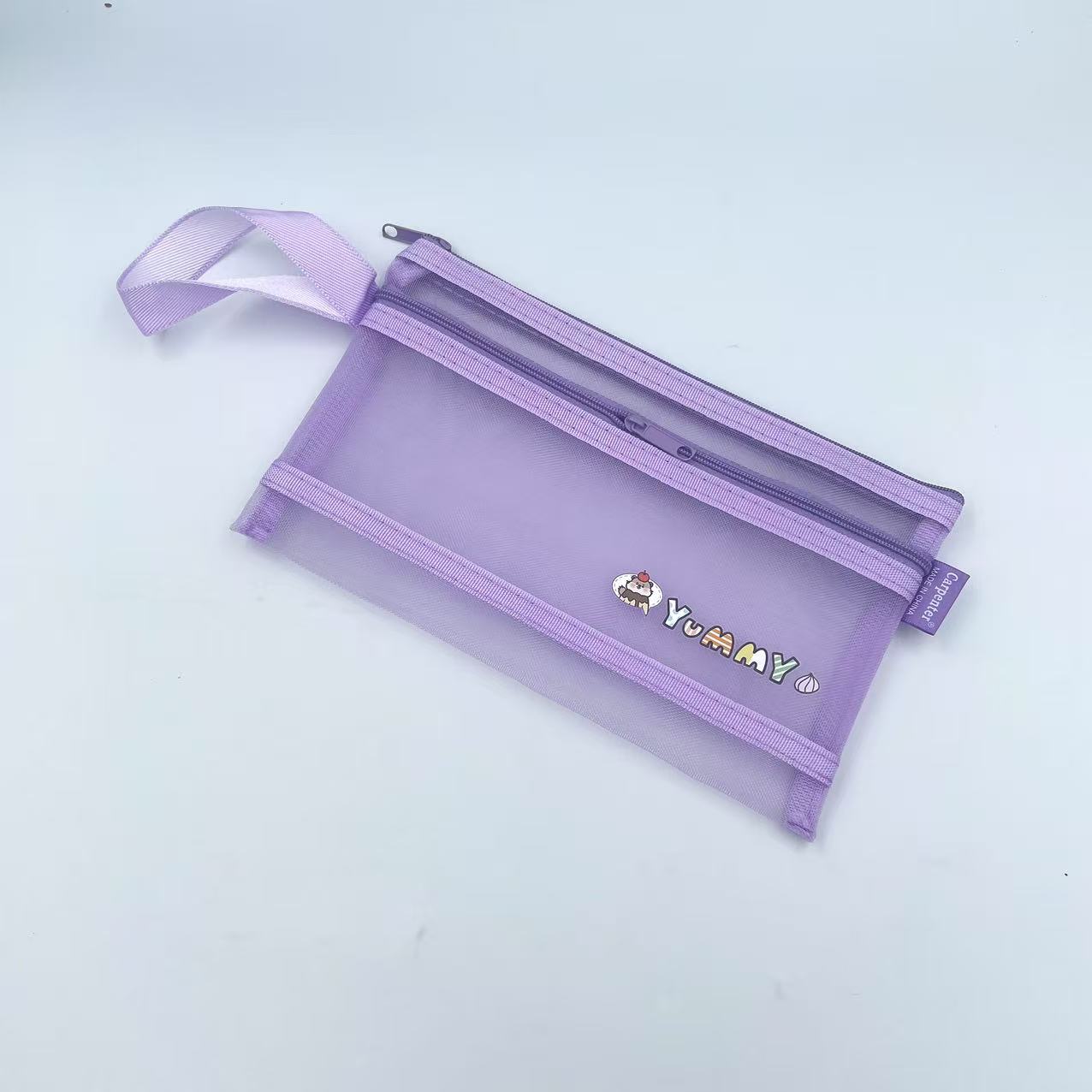 B6 mesh zipper bag, cartoon printed mesh bag, student stationery bag, double-layer pen case, office materials bag details Picture