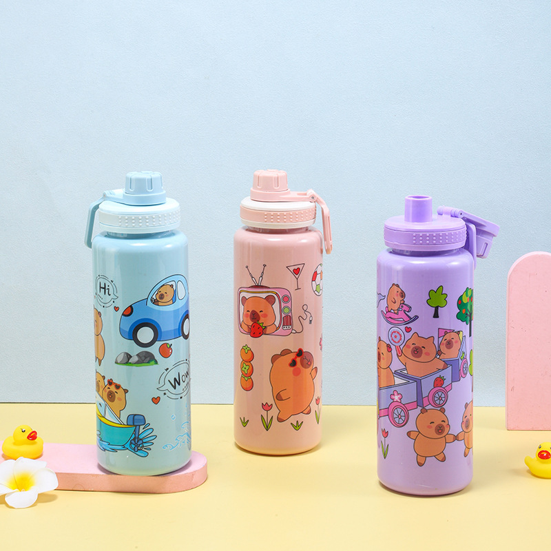 H164-HY-039B cartoon plastic cup, high appearance level, large-capacity transparent solid color water cup, portable water cup with handle detail image 6