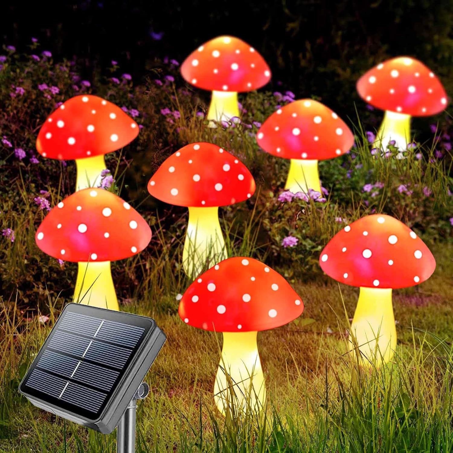 Solar-powered mushroom lamps, outdoor waterproof design, courtyard, garden, park, scenic area, lawn lamps, night lights full figure
