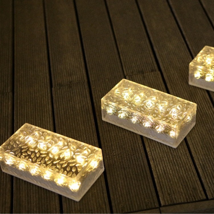 Solar-powered rectangular ice brick ground lights, waterproof courtyard lawn decorative lights, garden staircase ornaments, landscape lights Specification drawing