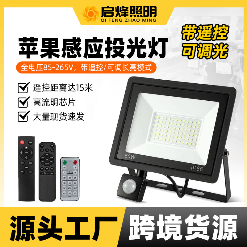 LED remote control floodlight 100W, remote control sensor floodlight 50W, adjustable brightness sensor Apple floodlight full figure