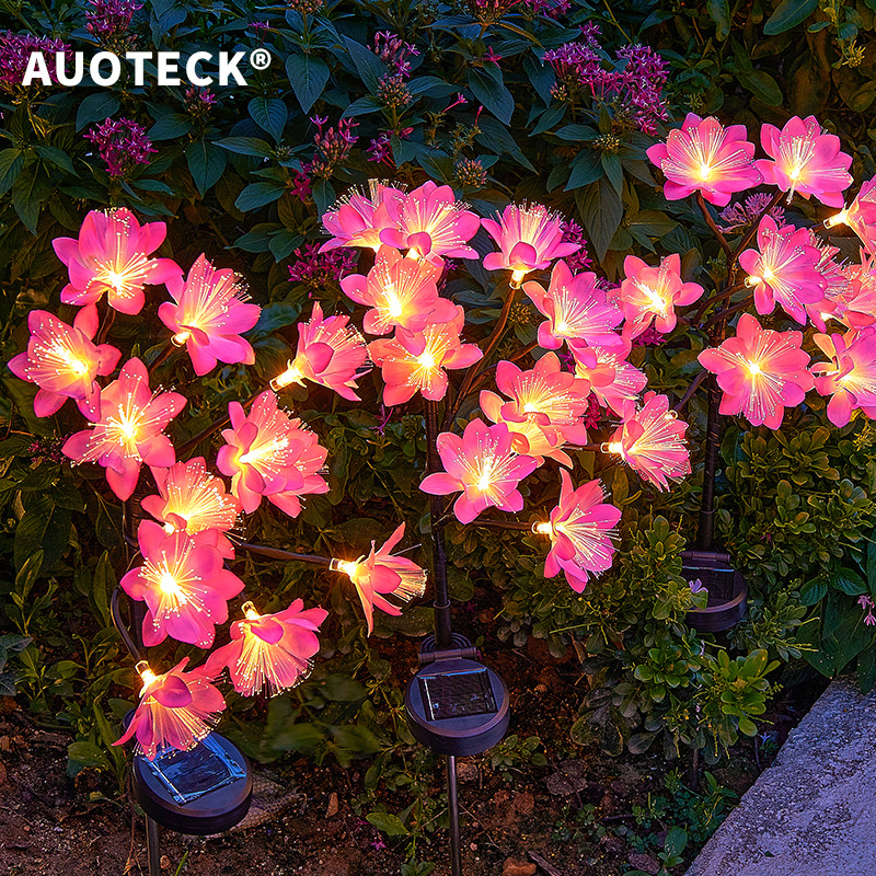 Cross-border simulation flower solar ground insert light, camellia flower light, outdoor waterproof garden lawn LED optical fiber flower light full figure