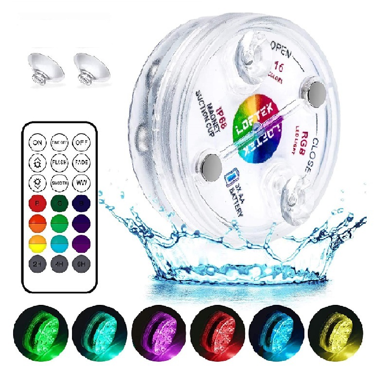 RF wireless pool light, LED with magnet, aquarium bathtub, bath fountain, pond bottom pool, vase, diving light details Picture