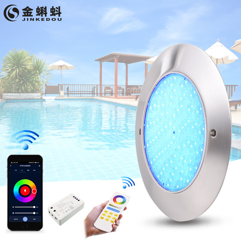 Cross-border exclusive ultra-thin led stainless steel swimming pool lights, wall-mounted without perforation, underwater swimming pool outdoor landscape lighting full figure