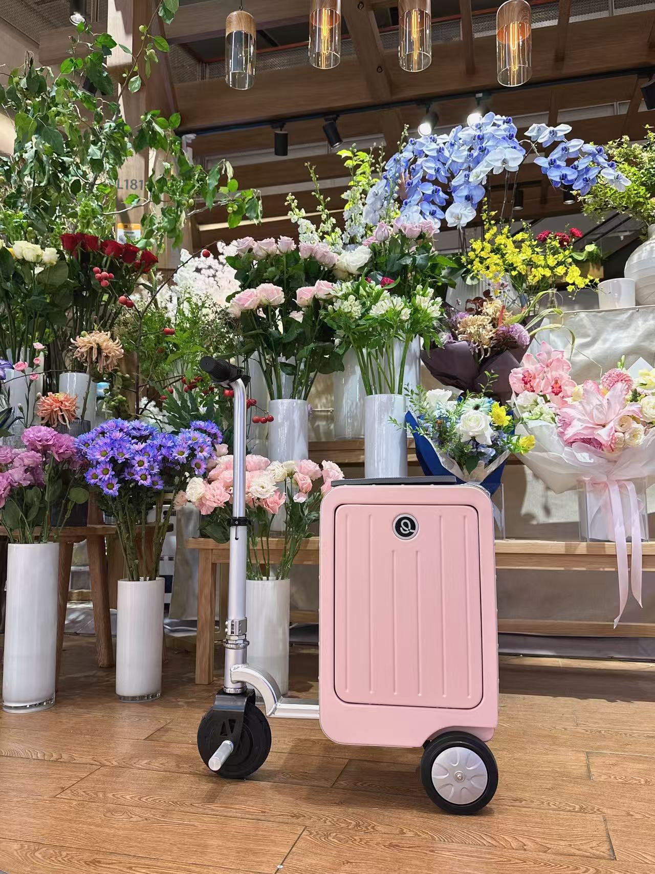 智能电动行李箱20寸，SA3 普通版，一键伸缩，一键限速，轻至8.3KG，LED氛围灯，承重110KG白底实物图