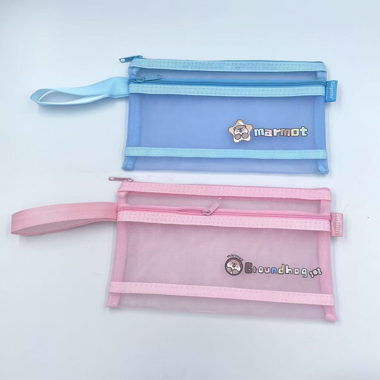 B6 mesh zipper bag, cartoon printed mesh bag, student stationery bag, double-layer pen case, office materials bag pic 4