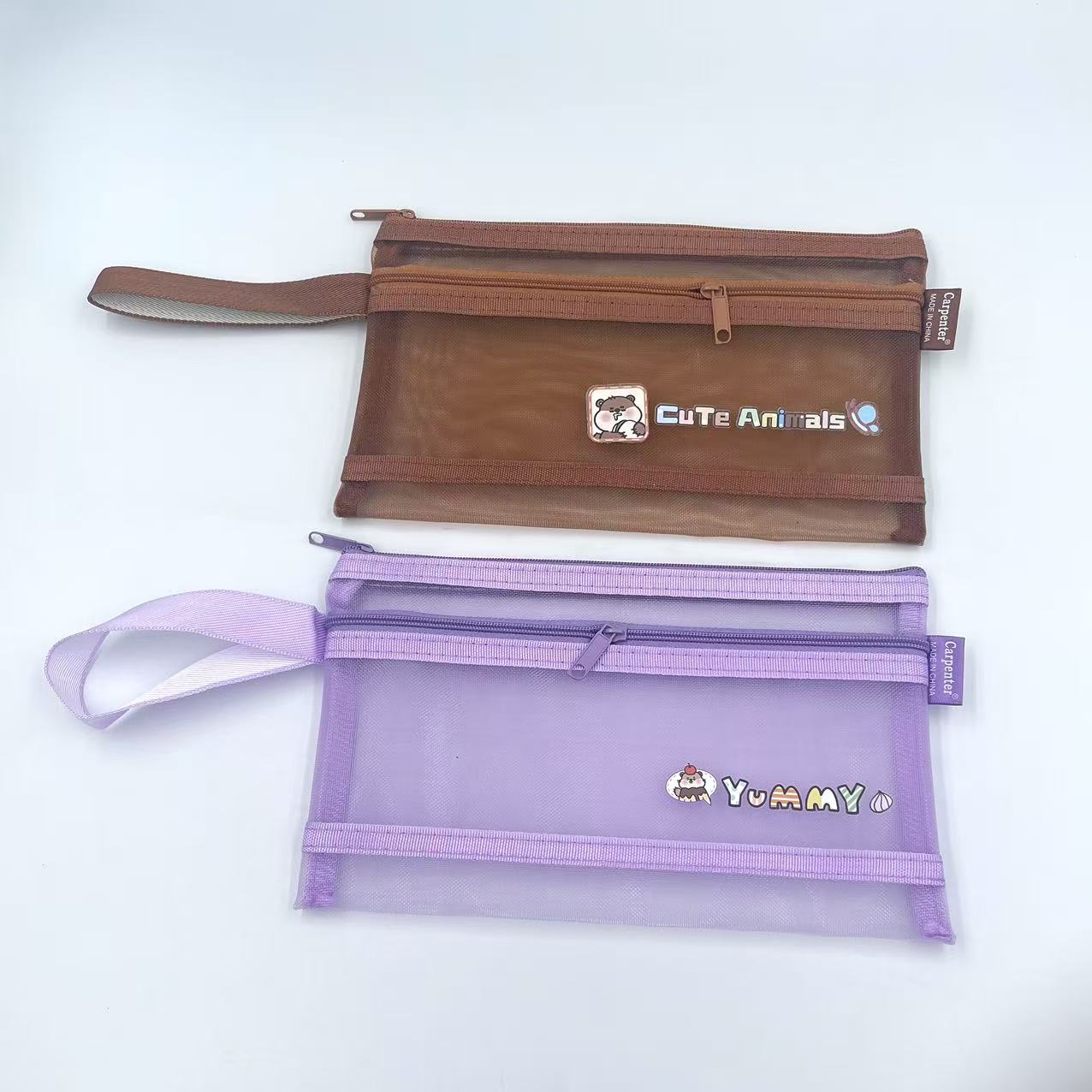 B6 mesh zipper bag, cartoon printed mesh bag, student stationery bag, double-layer pen case, office materials bag pic 5