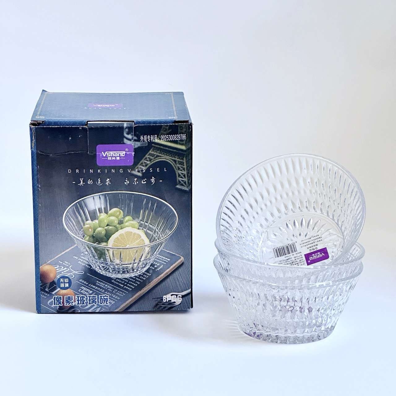 Glass tableware set, kitchen tableware, salad bowl, birthday gift, family meal, salad bowl, glass bowl tableware set, transparent glass bowl 250ml, CP605145993 Specification drawing