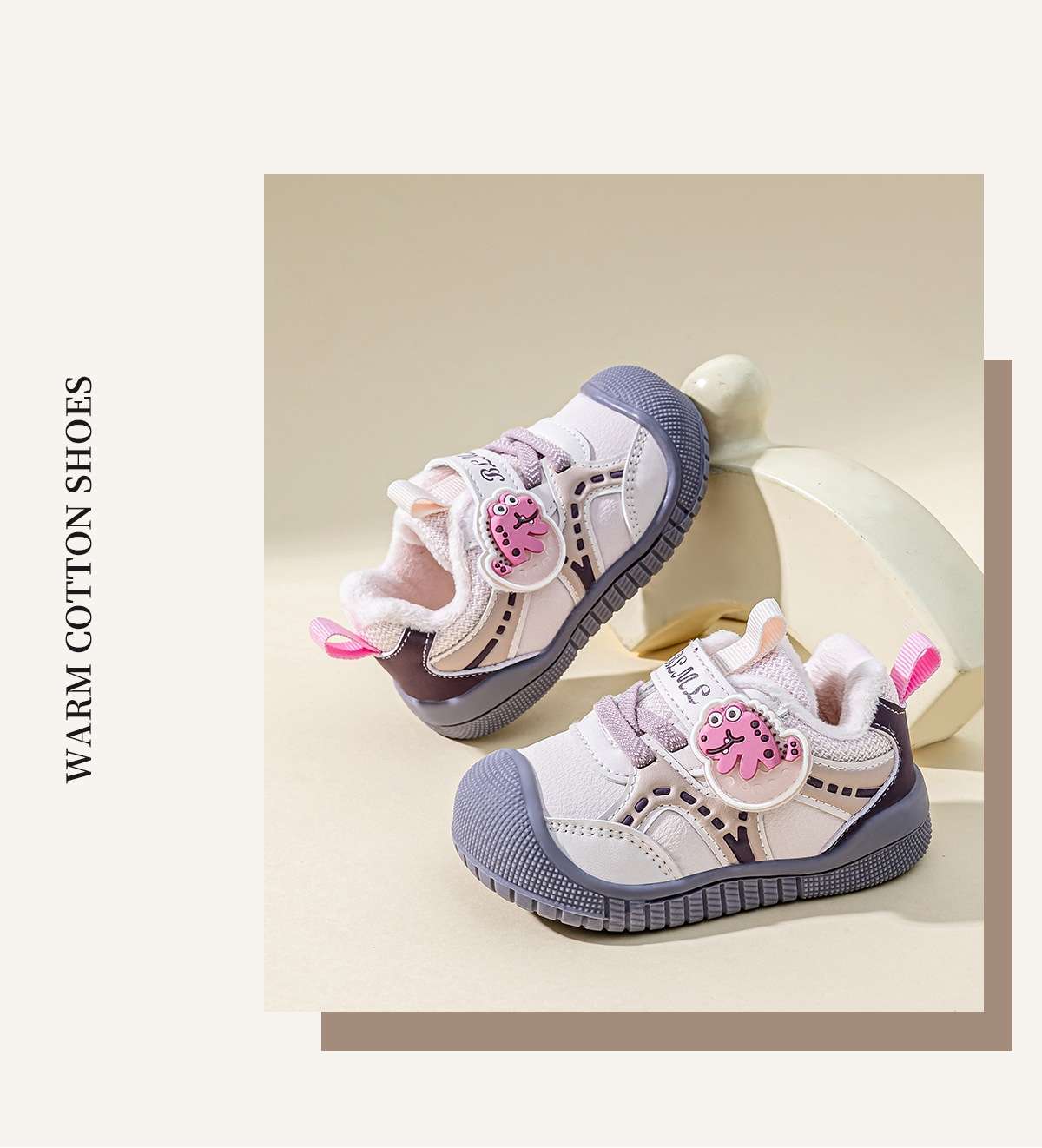 Bramile's new winter cartoon walking shoes for girls, thin fleece for boys, soft-soled and anti-slip baby shoes made of cotton detail image 4