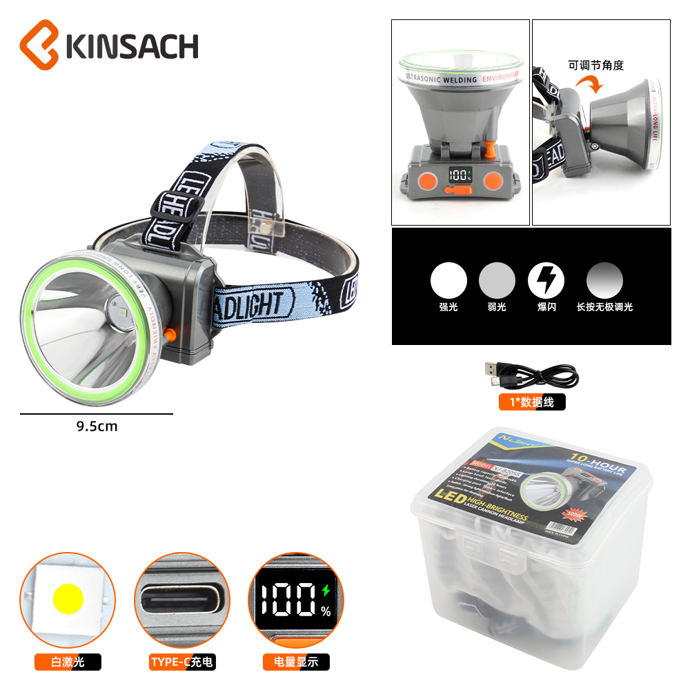 KINSACH Star Source TYPE-C Rechargeable Plastic Rechargeable White Laser Headlamp details Picture