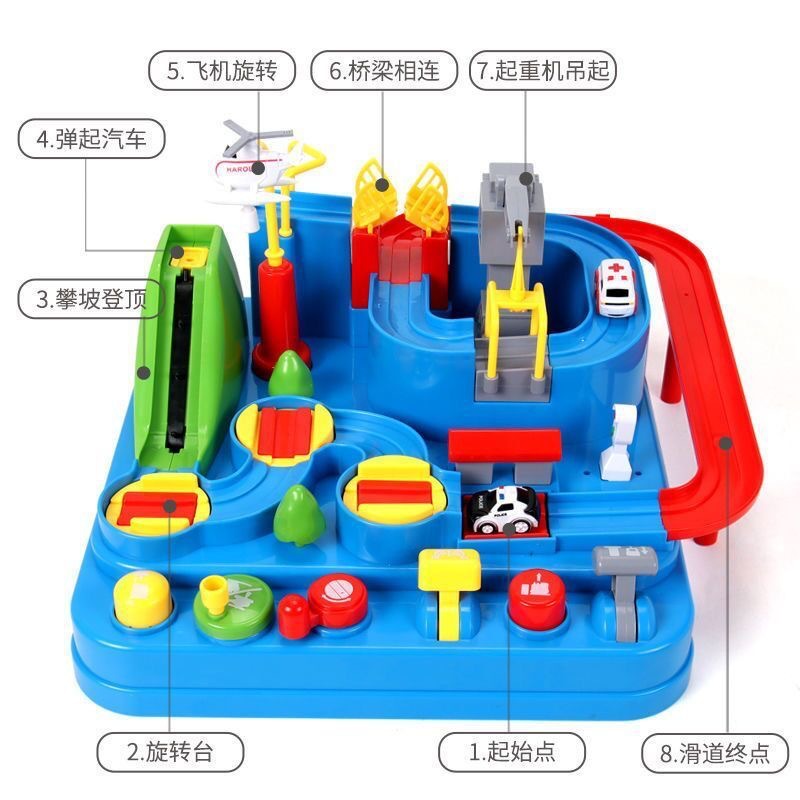 Car adventure Adventure, the same style as Douyin, small train track parking lot inertial sliding, children's educational toy Application Scenario