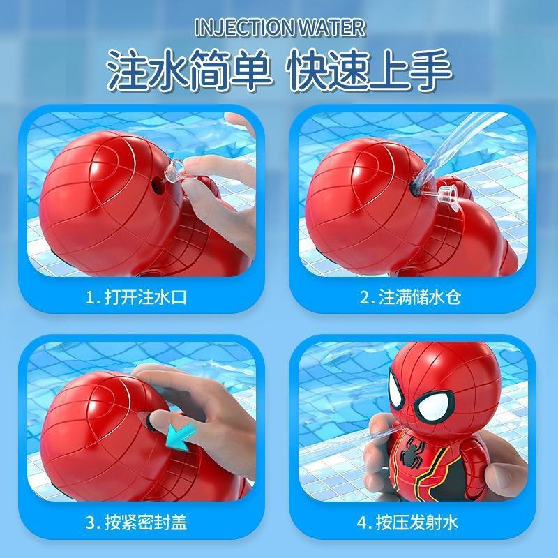 Douyin hit superhero Water gun children's toy Q-version spider Little Water Gun Man Summer beach cross-border wholesale Specification drawing