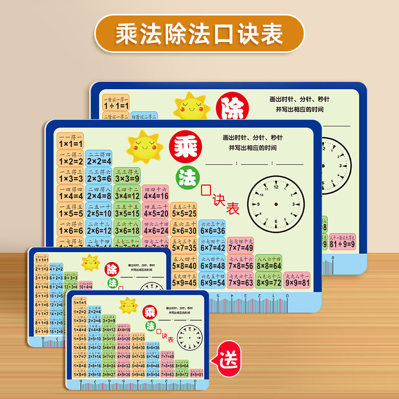 A complete set of multiplication table and division table learning cards for first and second grade primary school students full figure