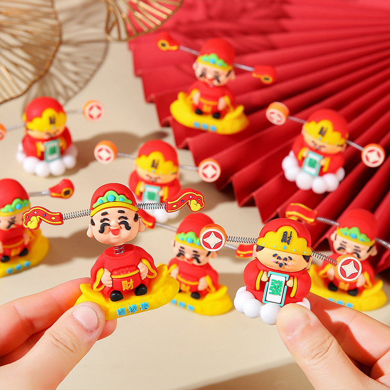 Cute little God of Wealth figure-piece, soft rubber figure-piece for the Year of the Snake, New Year decoration, national trend car shaking head God of Wealth figure-piece toy Specification drawing