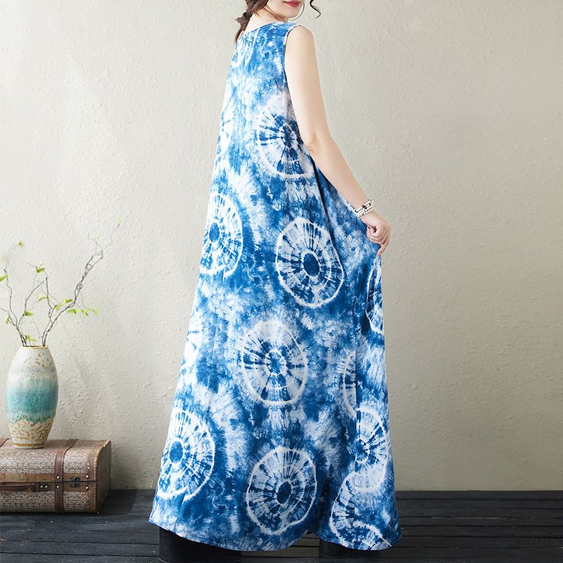 This Is A Large-Sized, Slimming Dress With Printed Prints For Export To Kazakhstan. It's A Short-Sleeved, Skin-Concealing, And Ethereal Long Skirt For Women In Summer undefined
