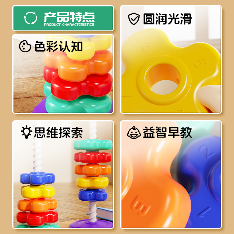 Rainbow Spinning Tower Stacking Game, 6-month-old baby spinning game, 1-2 year old baby toy, educational and early enlightenment toy Application Scenario