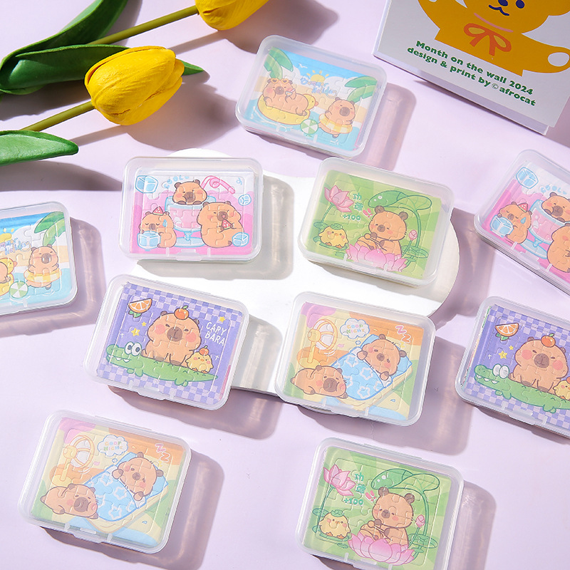Cartoon mini jigsaw puzzle box set of 5 pieces, children's educational DIY jigsaw puzzle board wholesale, kindergarten gift Application Scenario