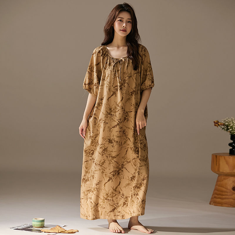 This Long Mid-Sleeved Cotton Silk Dress Is A Thin, Loose And Concealing Long Dress For Women In Spring And Summer. It Can Be Worn As A Fresh Sleeping Dress At Home Specification drawing