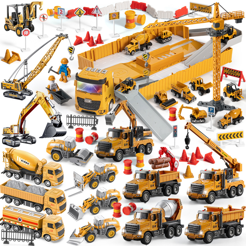 Cross-border manufacturer's multi-functional sound and light alloy vehicle set, sliding engineering vehicle, excavator mixer, forklift tower toy Item Picture