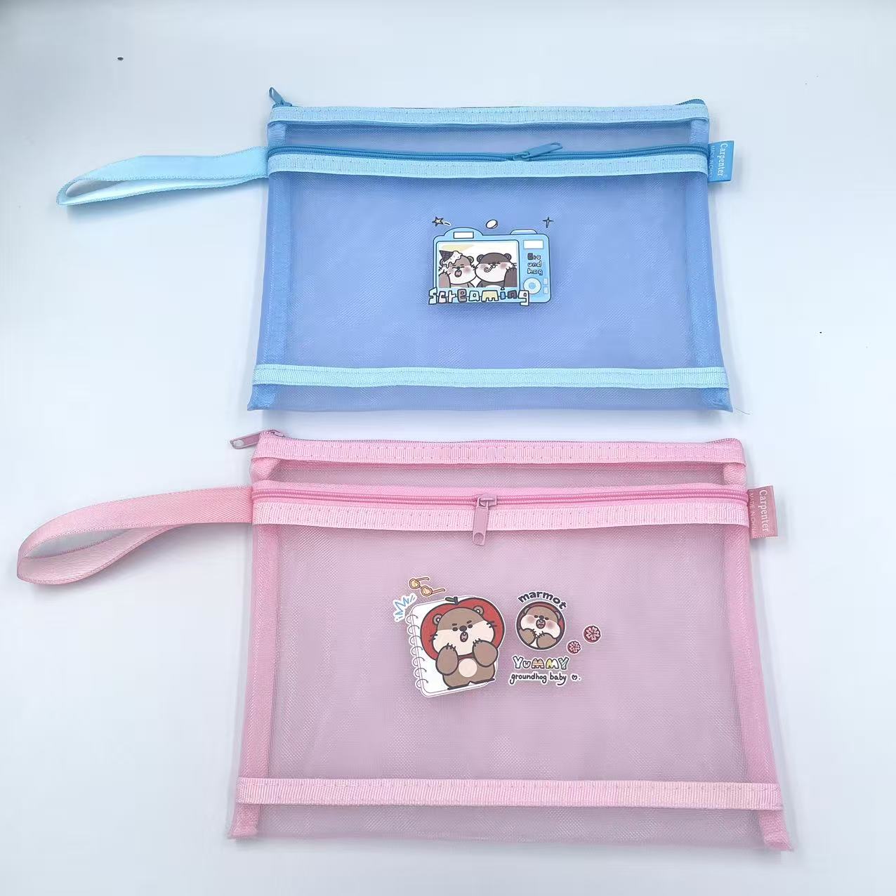 A5 mesh zipper bag, cartoon printed mesh bag, student stationery bag, double-layer pen case, office materials bag pic 5