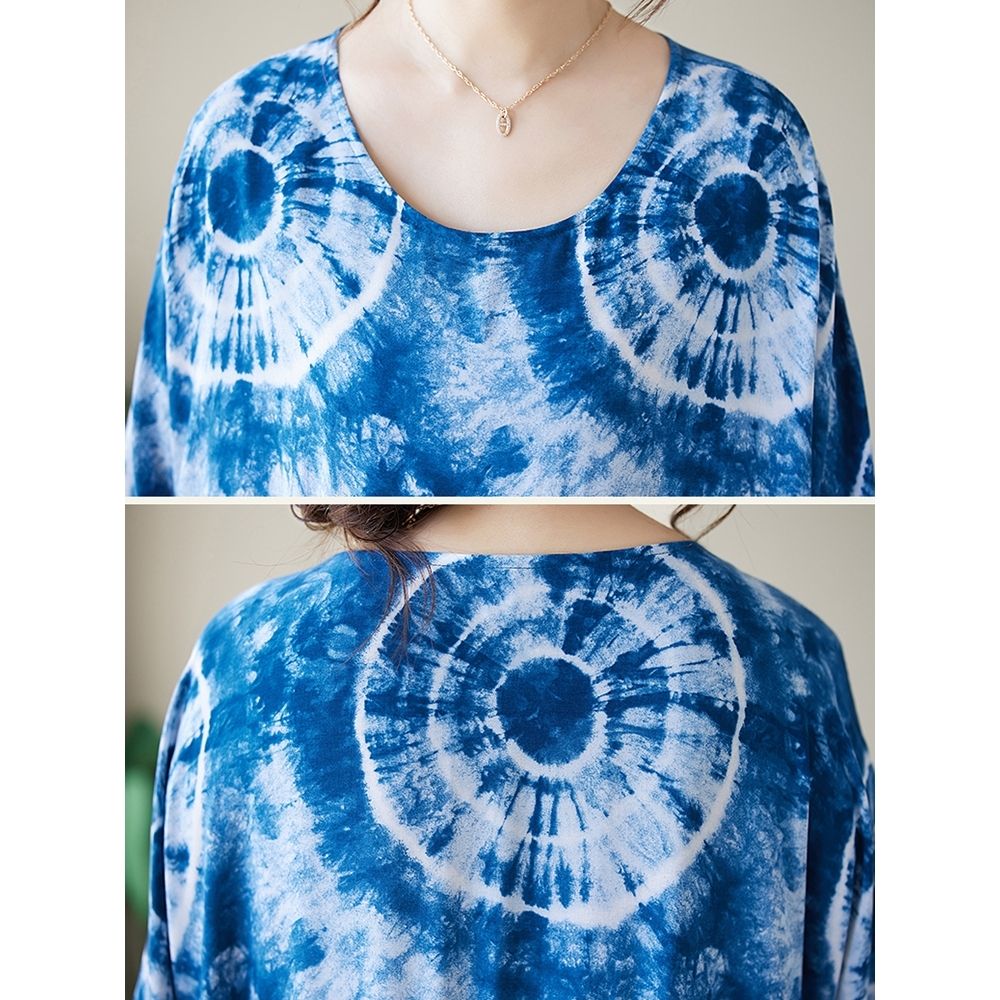 This Is A Large-Sized, Slimming Dress With Printed Prints For Export To Kazakhstan. It's A Short-Sleeved, Skin-Concealing, And Ethereal Long Skirt For Women In Summer undefined