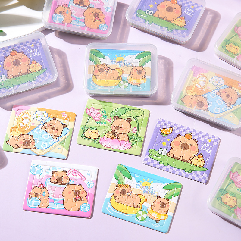 Cartoon mini jigsaw puzzle box set of 5 pieces, children's educational DIY jigsaw puzzle board wholesale, kindergarten gift details Picture