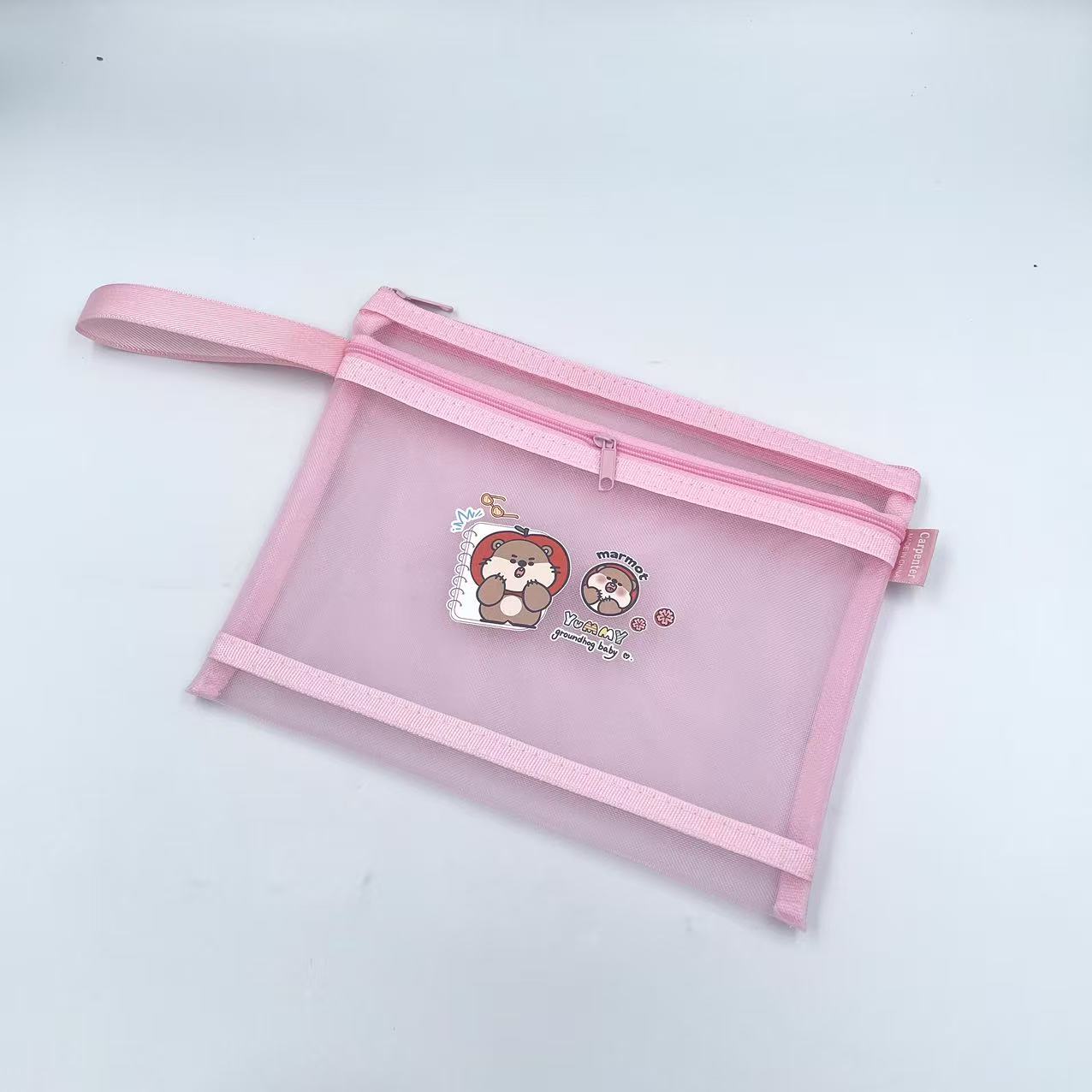 A5 mesh zipper bag, cartoon printed mesh bag, student stationery bag, double-layer pen case, office materials bag Specification image