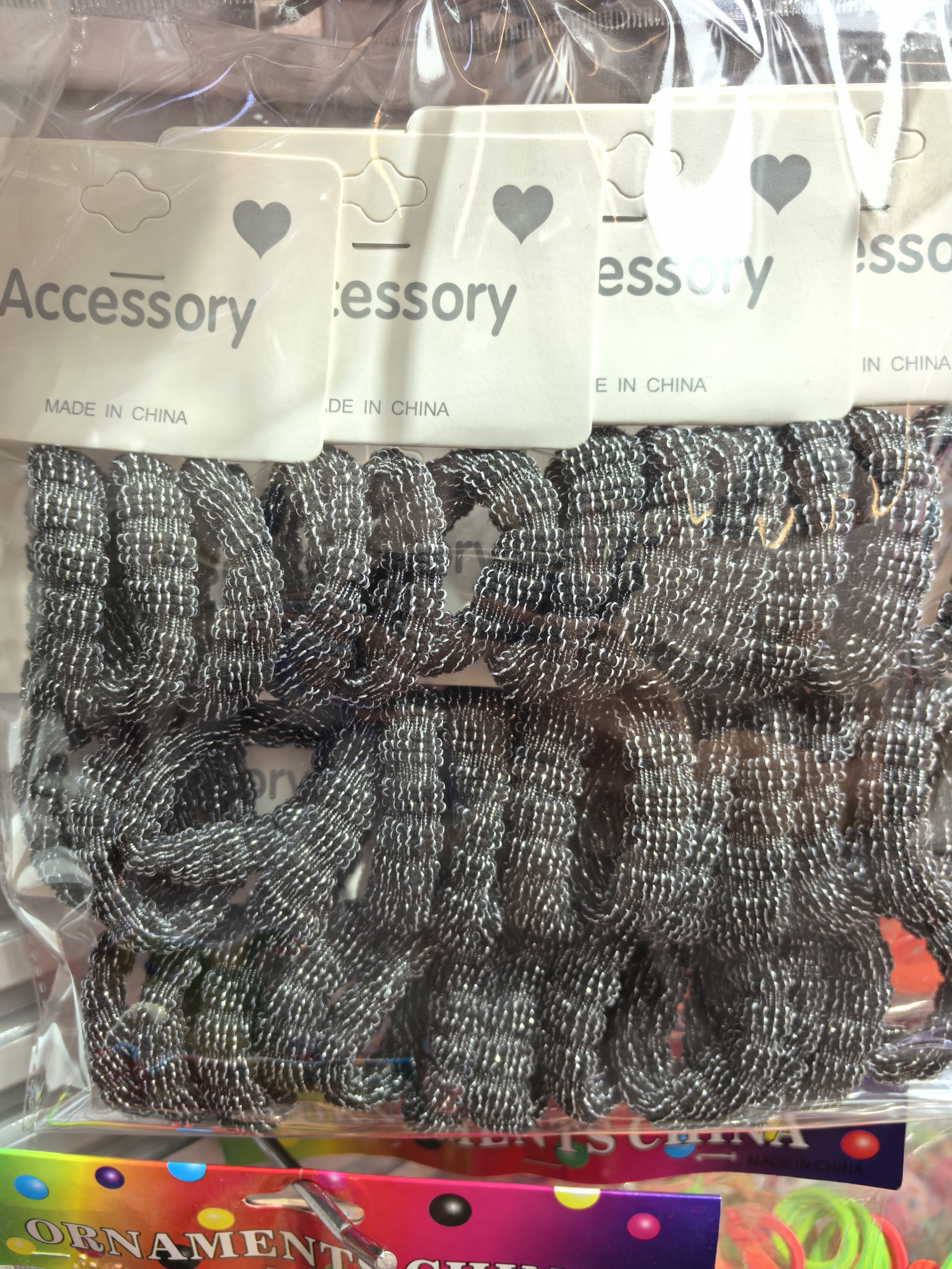 流行皮筋 竹节银丝 卡片子母扣成人儿童皮筋白底实物图