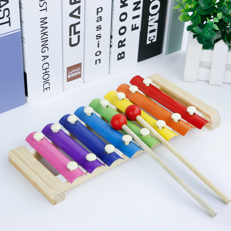 Wholesale of wooden eight-tone hand-cranked pianos for infants and toddlers, early education toys for babies, 1-2-3 years old full figure