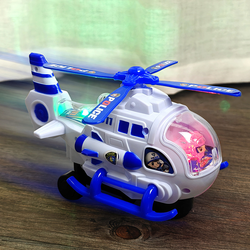 Children's electric universal music airplane toy, boy cartoon toy, dazzling helicopter, baby gift
