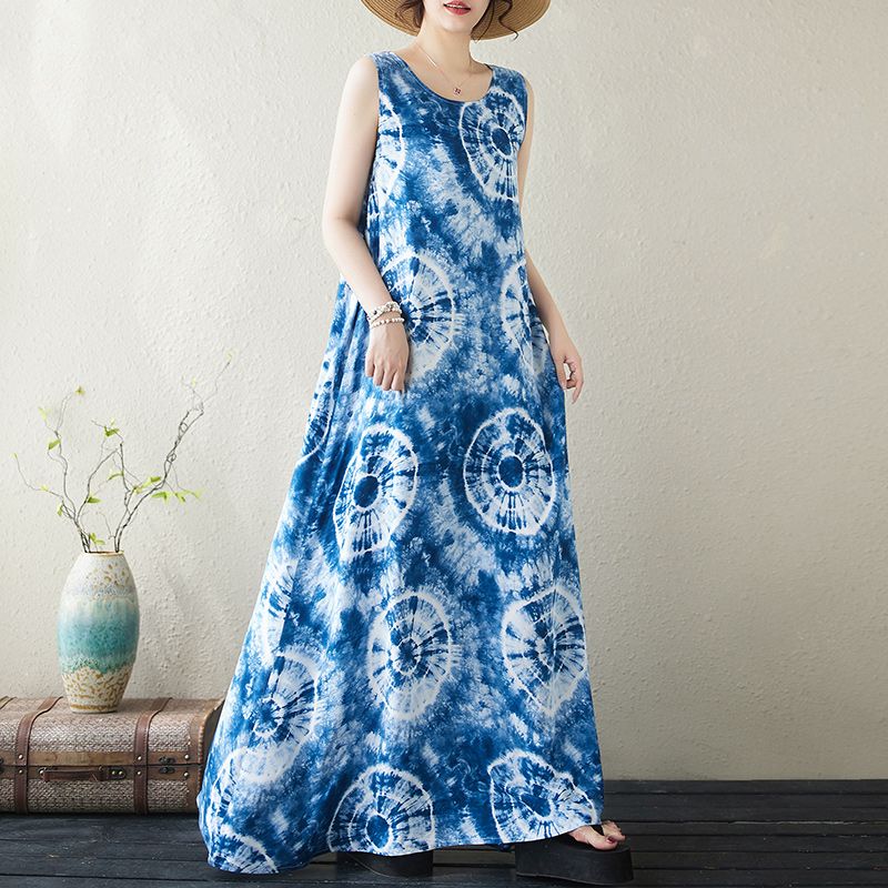 This Is A Large-Sized, Slimming Dress With Printed Prints For Export To Kazakhstan. It's A Short-Sleeved, Skin-Concealing, And Ethereal Long Skirt For Women In Summer undefined
