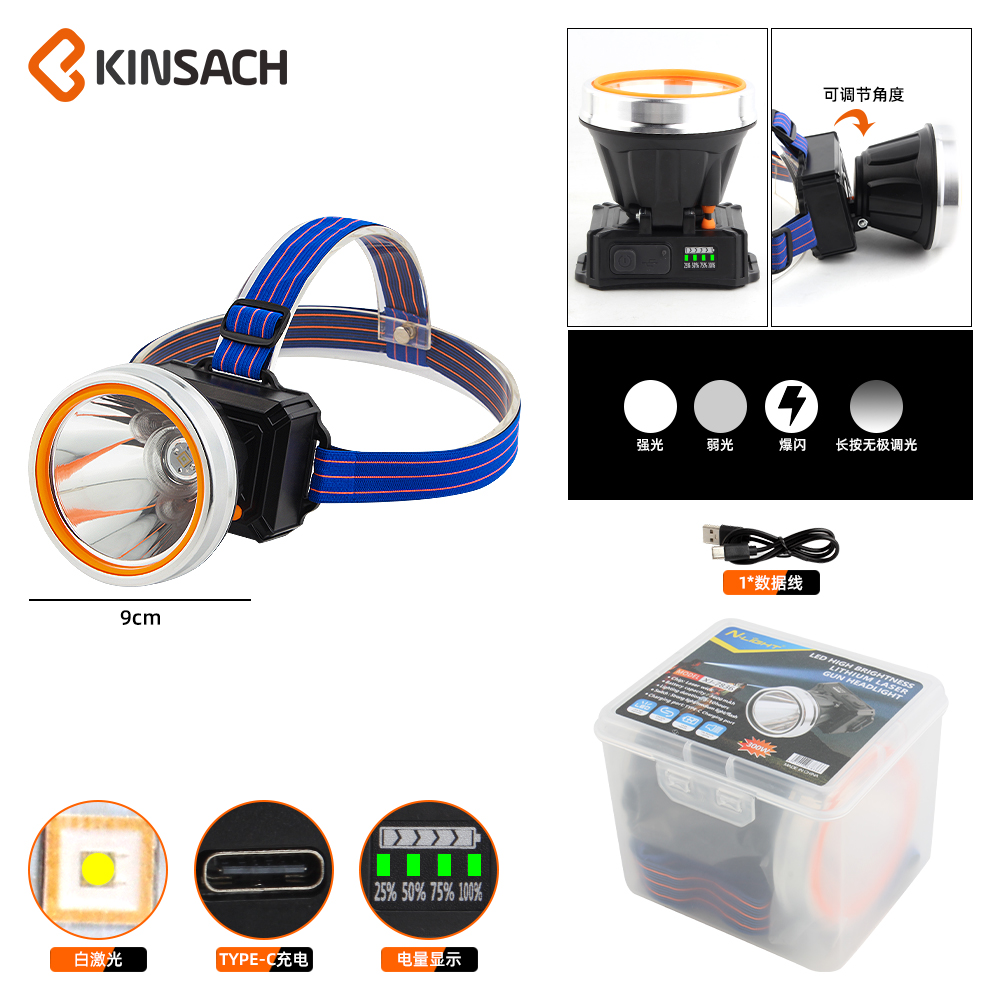 KINSACH Star Source TYPE-C Rechargeable Plastic Rechargeable White Laser Headlamp details Picture