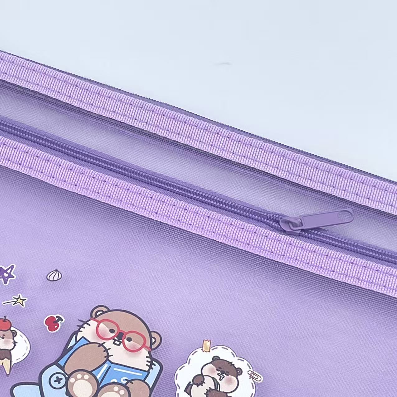 A5 mesh zipper bag, cartoon printed mesh bag, student stationery bag, double-layer pen case, office materials bag pic 1