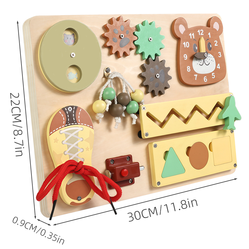 Montessori children's early education Bear Clock Busy Board, kindergarten enlightenment teaching AIDS, baby intelligence science and education toys, intelligence wooden toys, exercise hands-on ability full figure