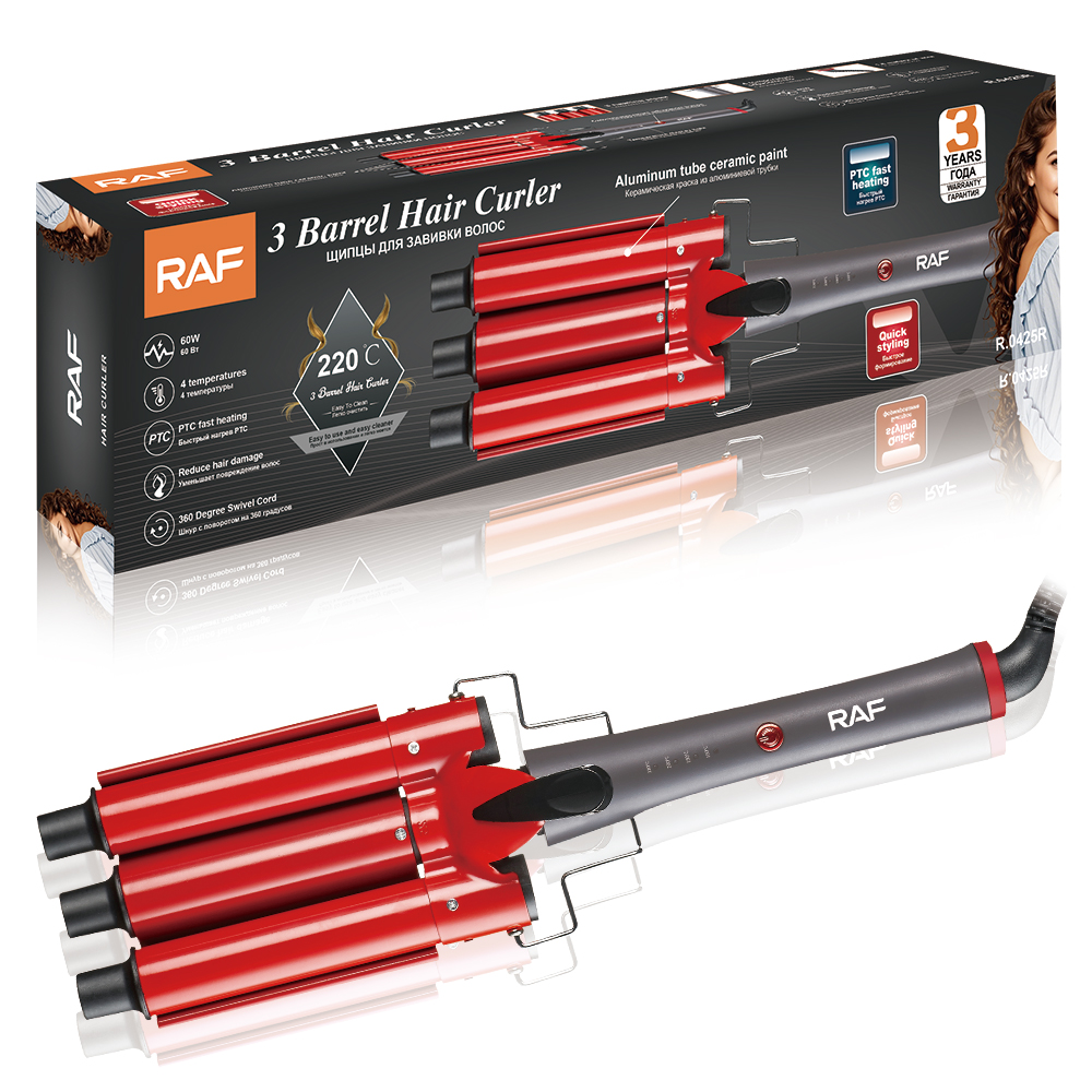 RAF European Standard cross-border three-tube curling iron, small curling iron three-tube, water wave three-tube electric curling iron, egg roll stick bubble Application Scenario