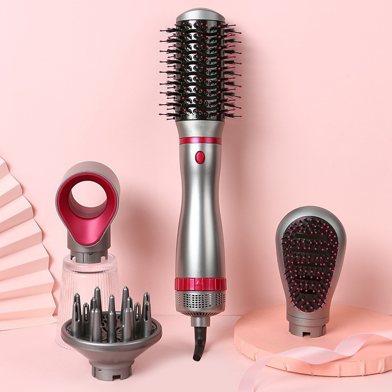 跨境新款四合一无叶吹风机多功能造型梳电动热风梳自动卷直卷发棒白底实物图